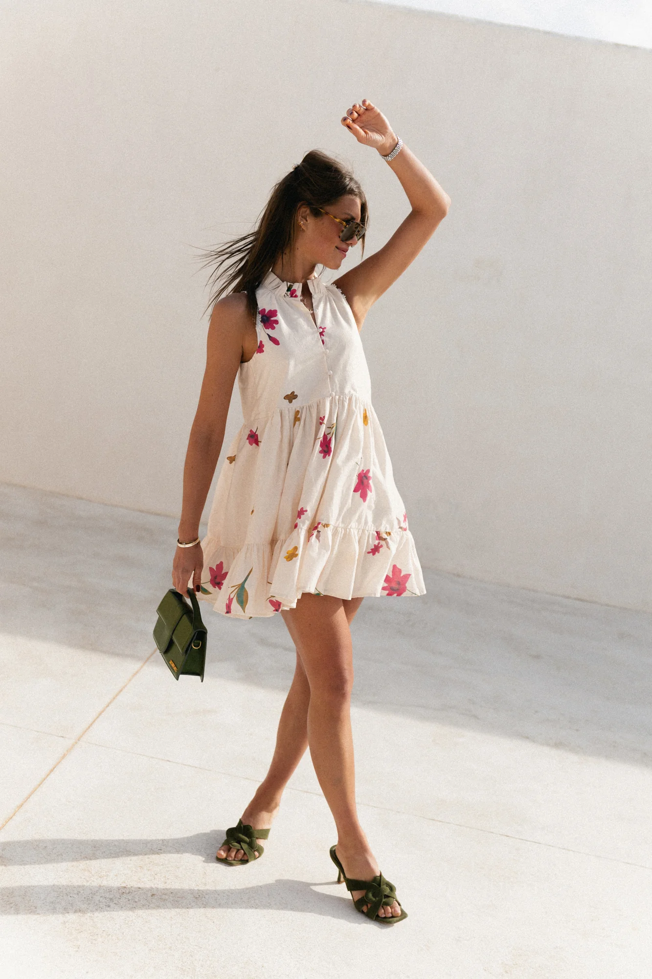 Aria short printed dress ecru - Image 8