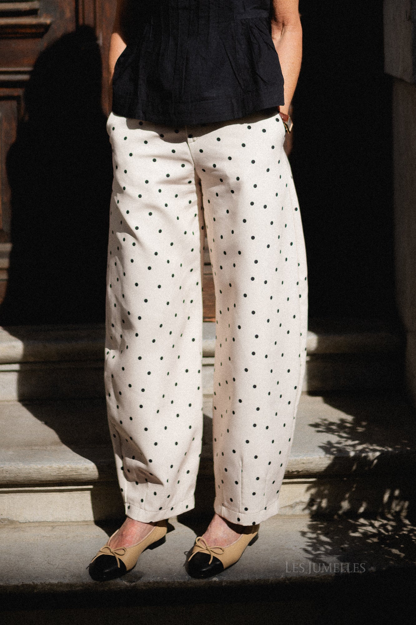 Aubrie polka dot barrel pants - eggnog/black - Image 6