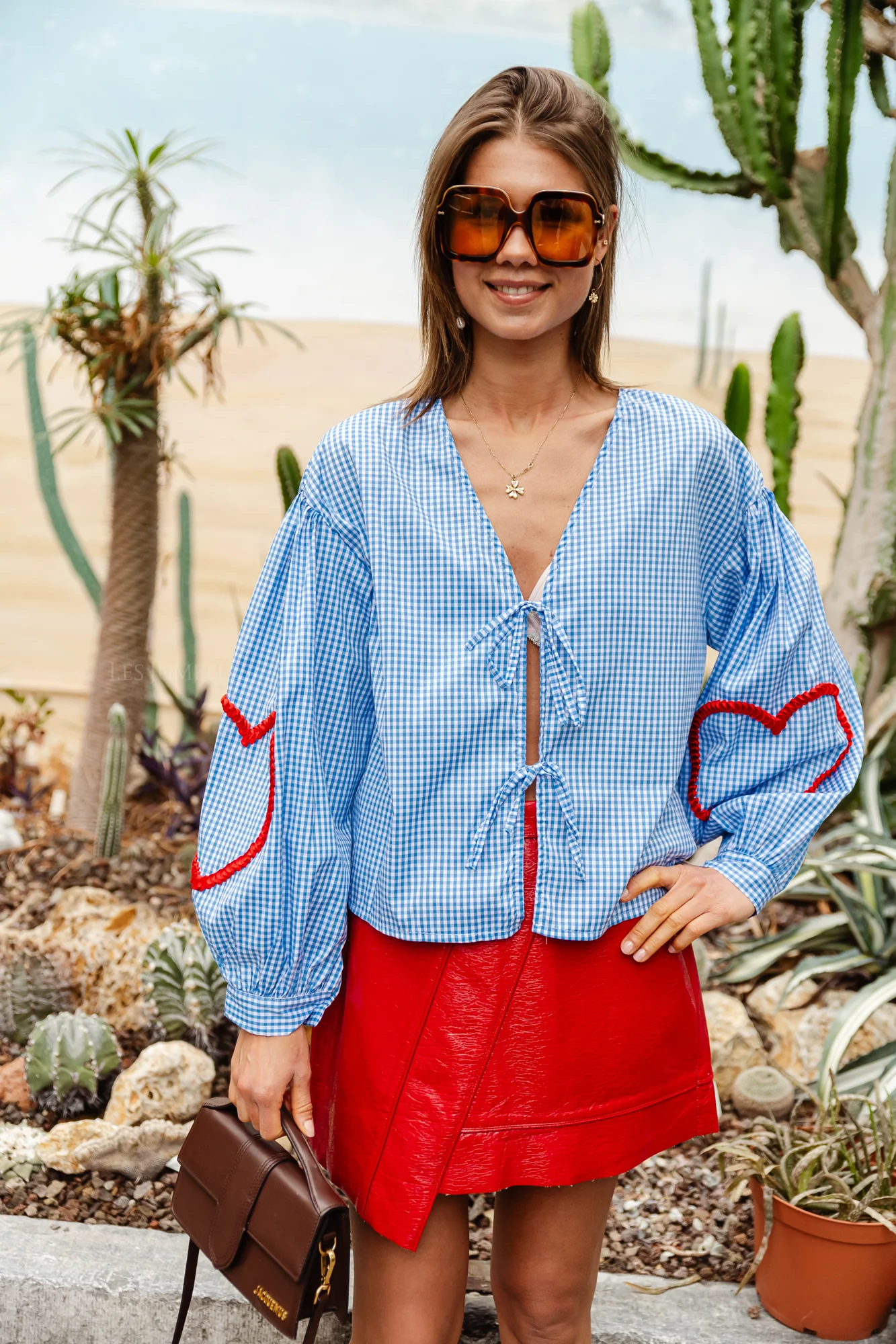 Babette checkered blouse light blue - Image 3