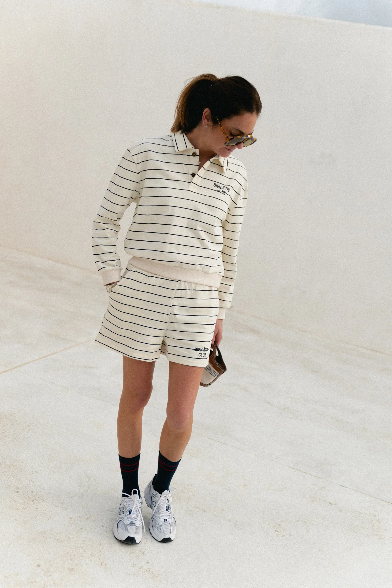 Bien-être club striped polo-collar sweatshirt ecru/black - Image 11