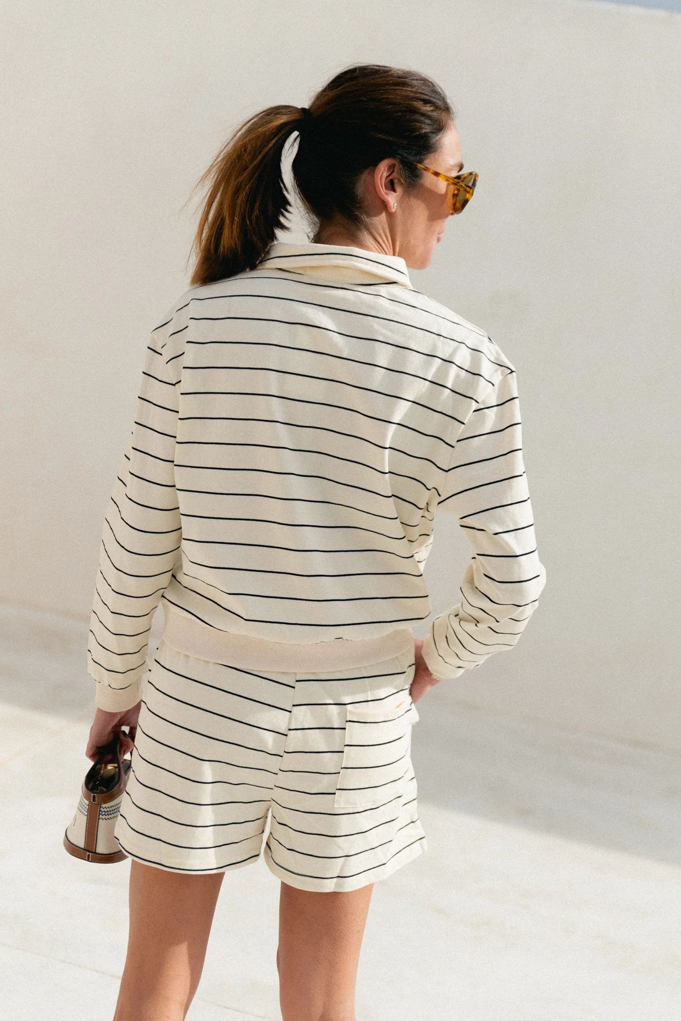 Bien-être club striped polo-collar sweatshirt ecru/black - Image 2