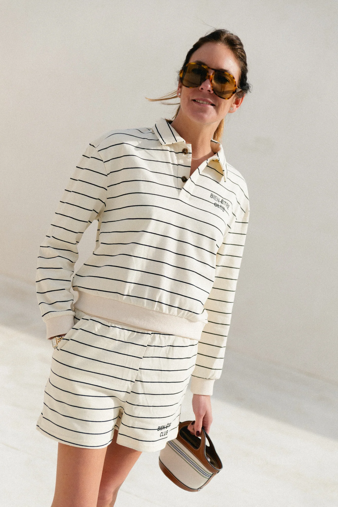 Bien-être club striped polo-collar sweatshirt ecru/black - Image 4