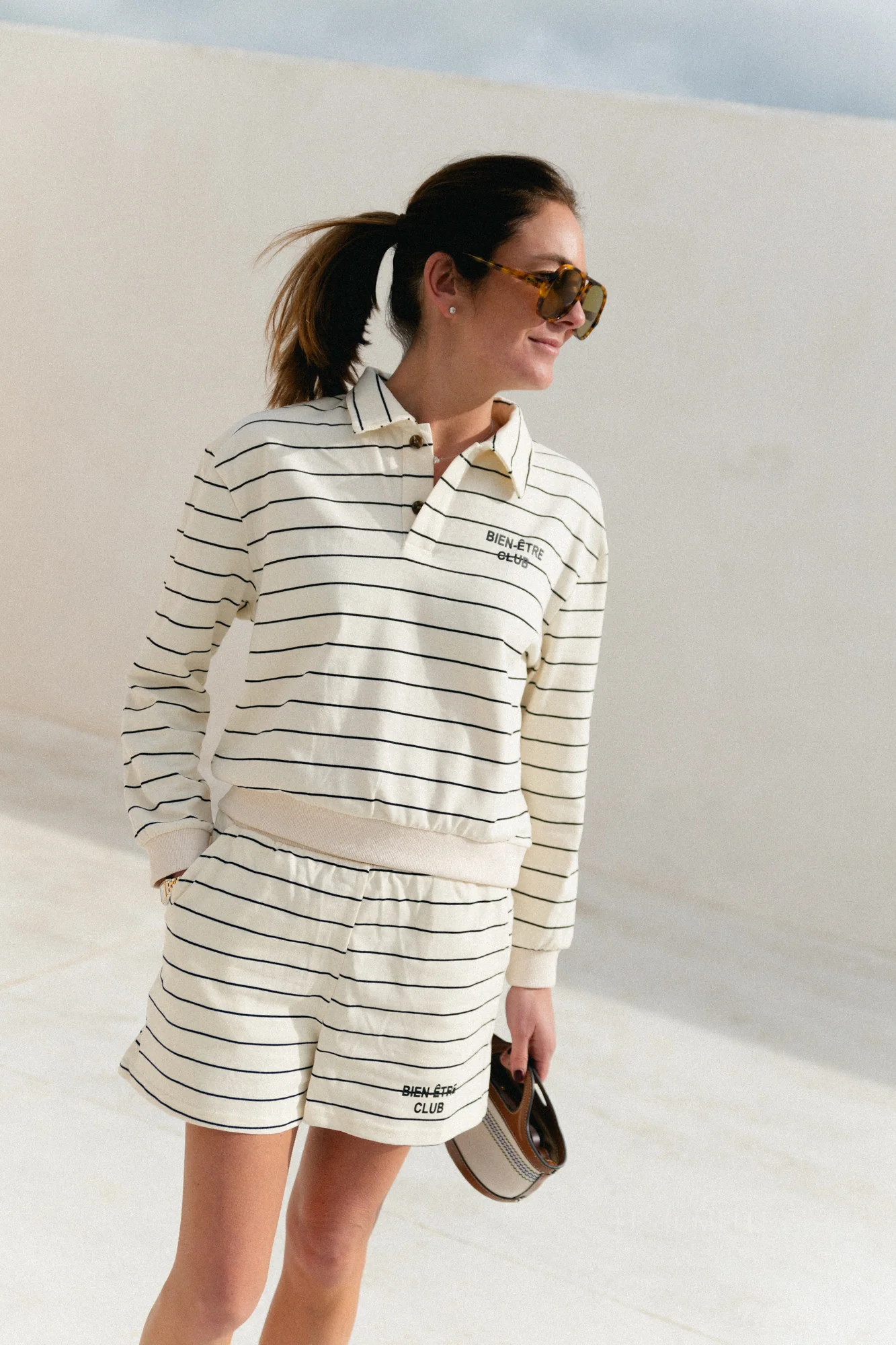 Bien-être club striped polo-collar sweatshirt ecru/black - Image 5