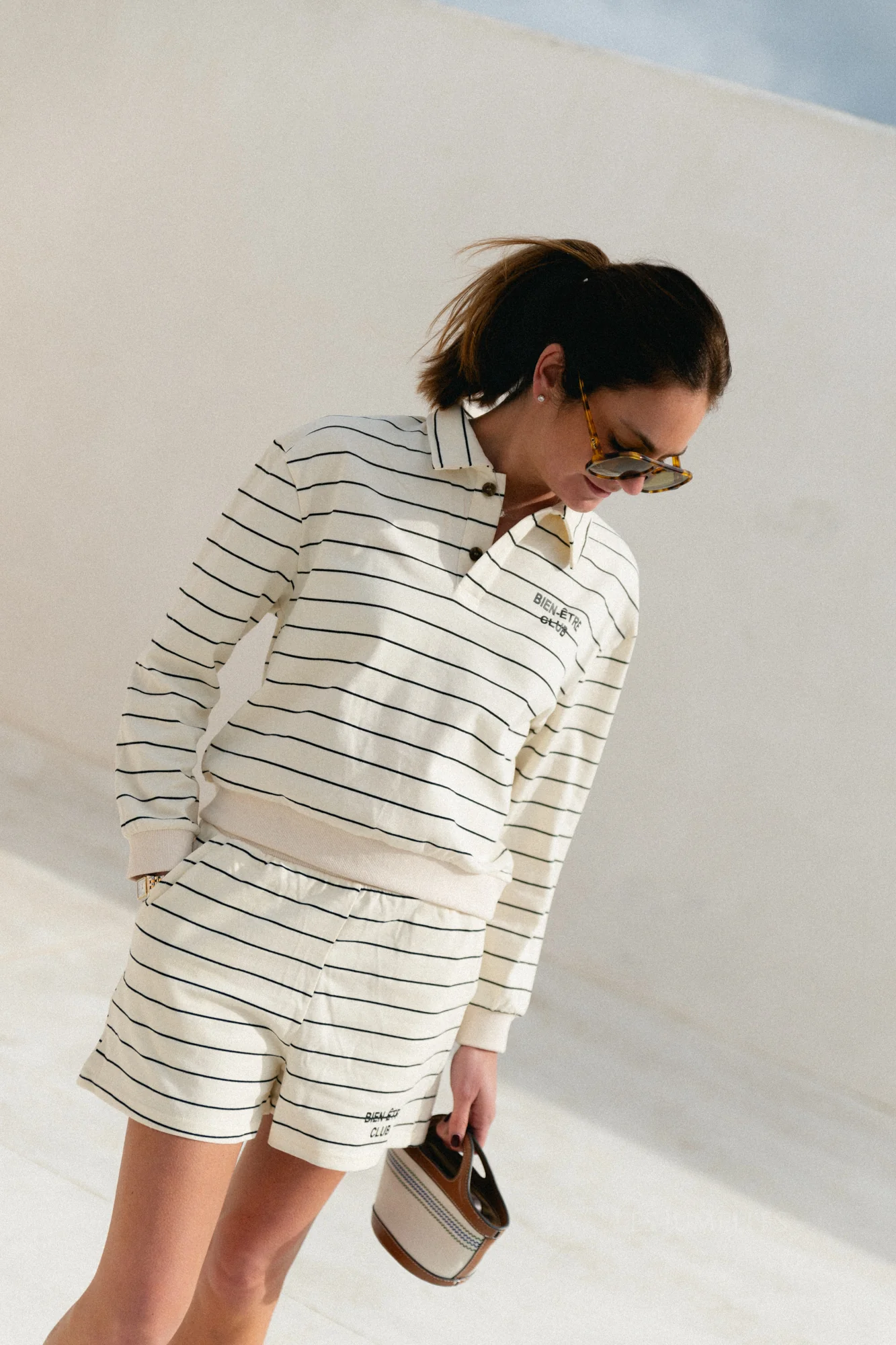 Bien-être club striped sweatshorts ecru/black - Image 7