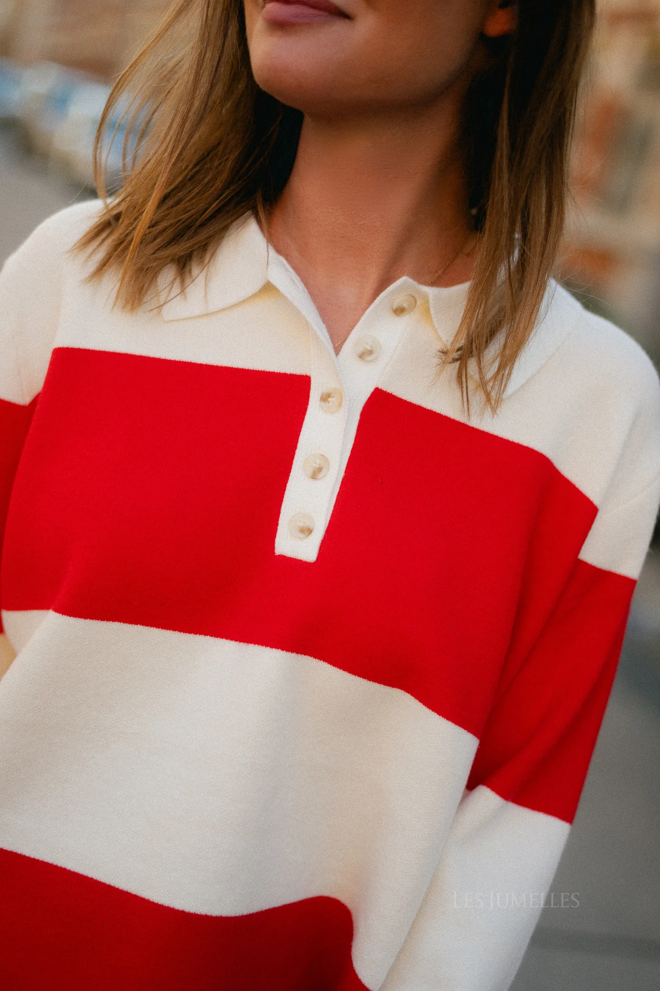 Bowie striped polo knit - cream/red - Image 2