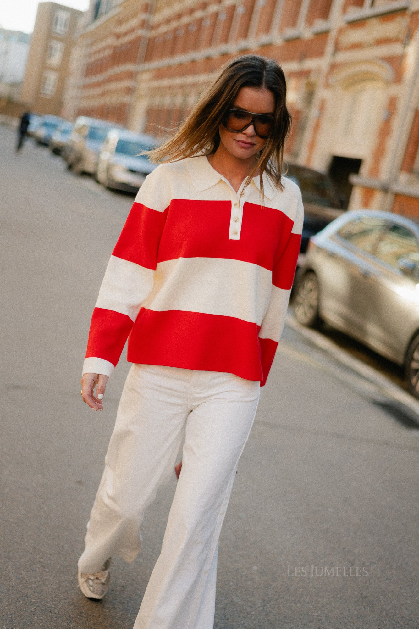 Bowie striped polo knit - cream/red - Image 3