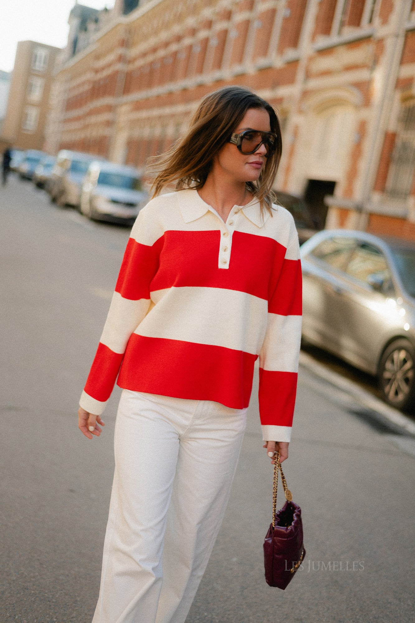 Bowie striped polo knit - cream/red - Image 7