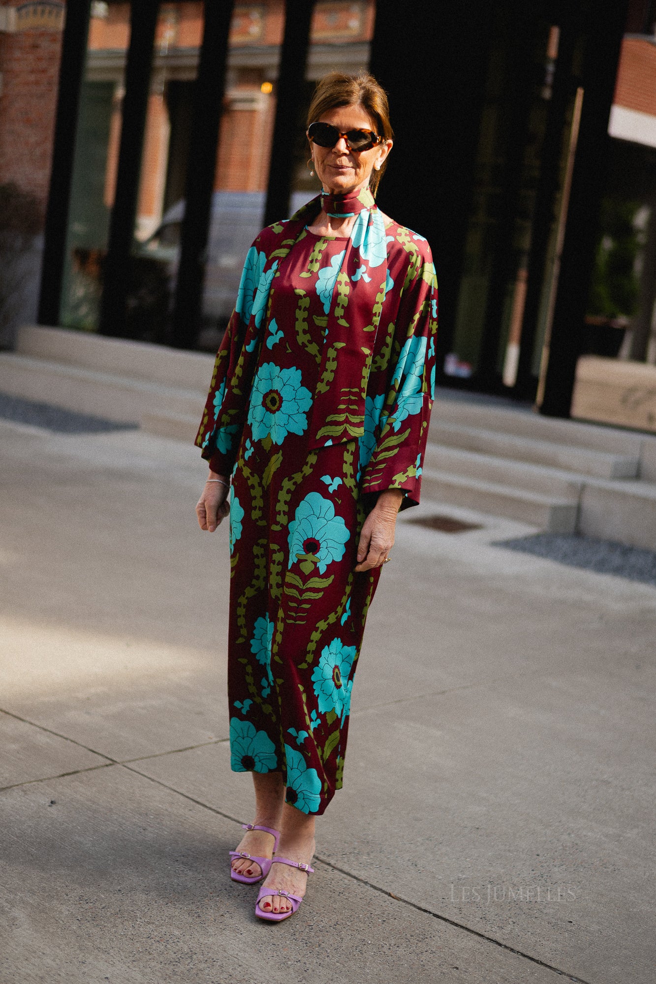 Valerie long printed dress - burgundy/turquoise - Image 10