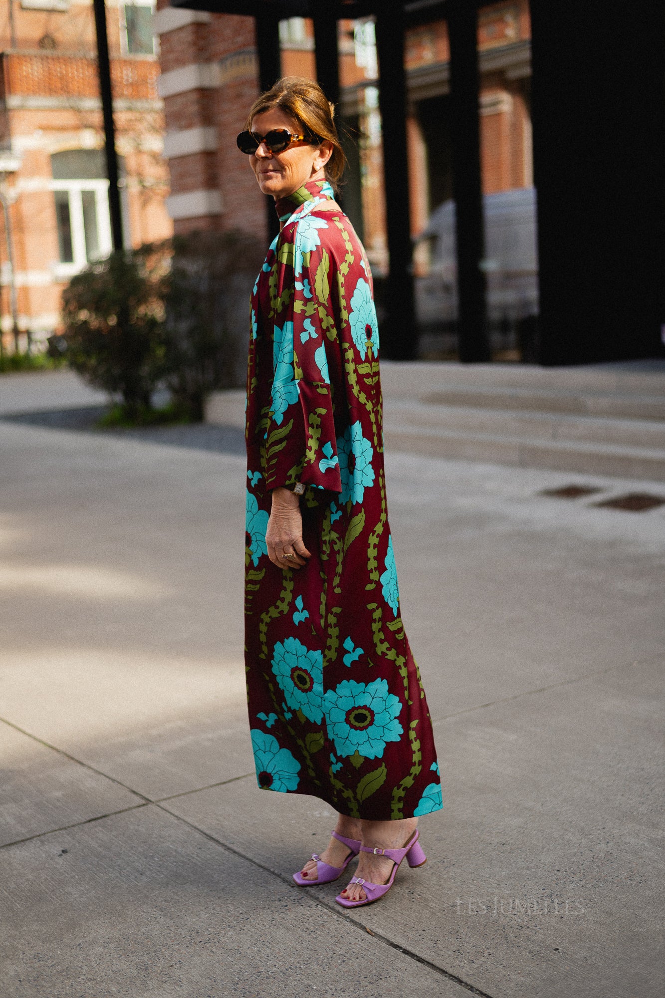 Valerie long printed dress - burgundy/turquoise - Image 6
