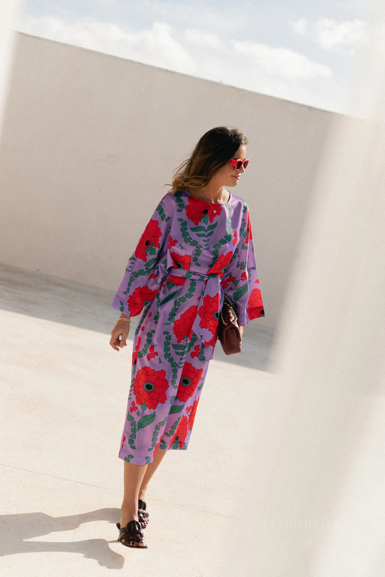 Valerie long printed dress - lilac/coral - Image 5