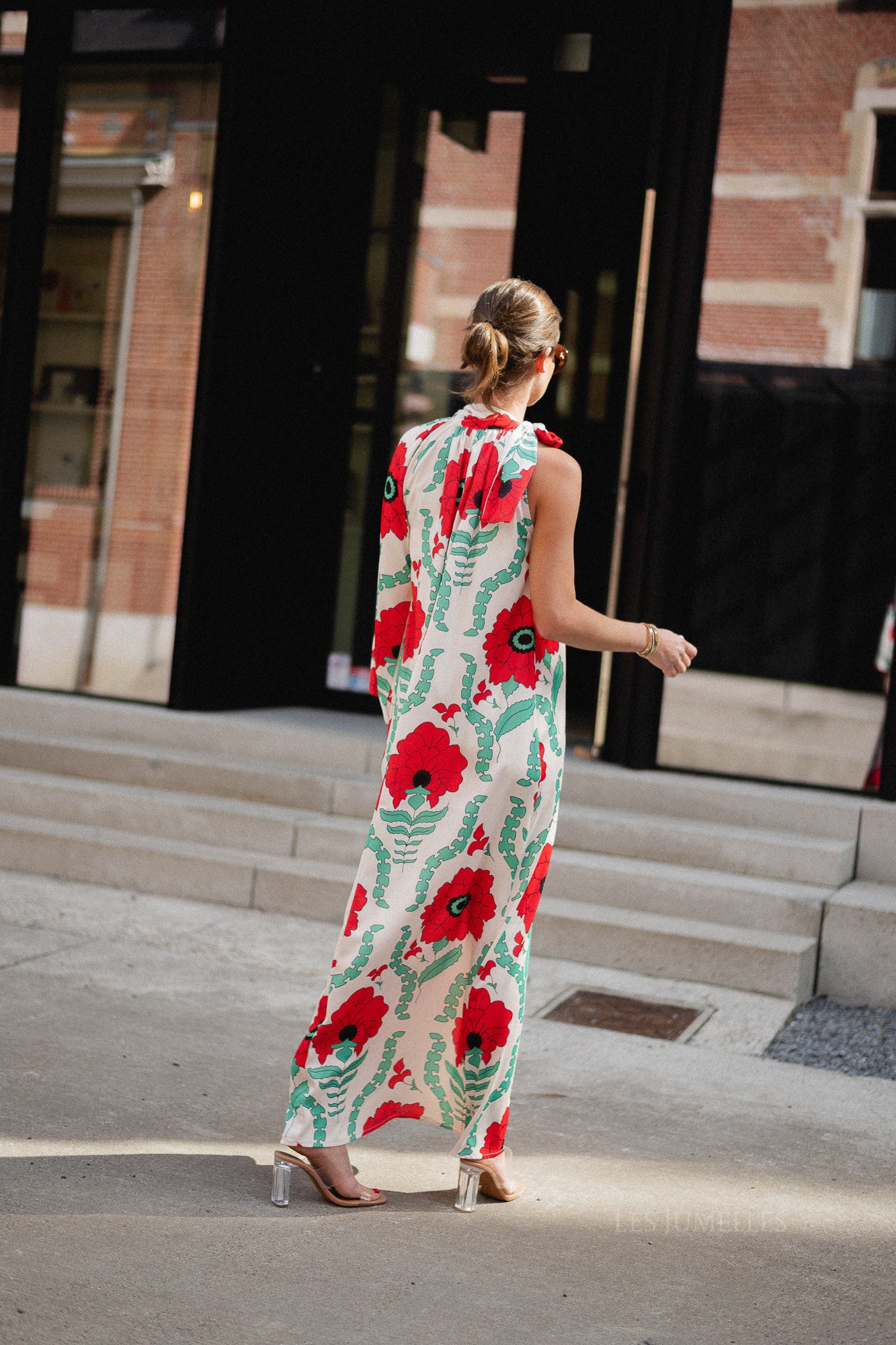 Chloe one shoulder maxi printed dress ecru/red - Image 7