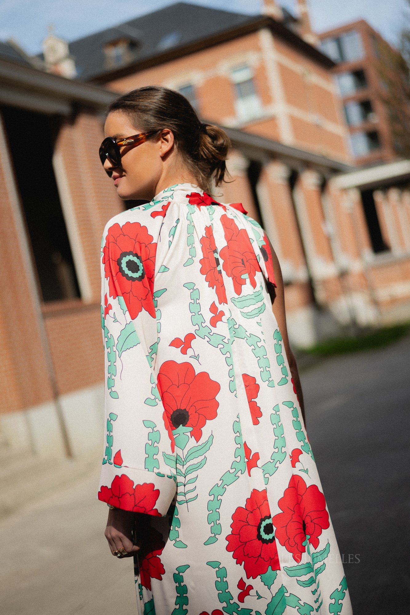 Chloe one shoulder maxi printed dress ecru/red - Image 8