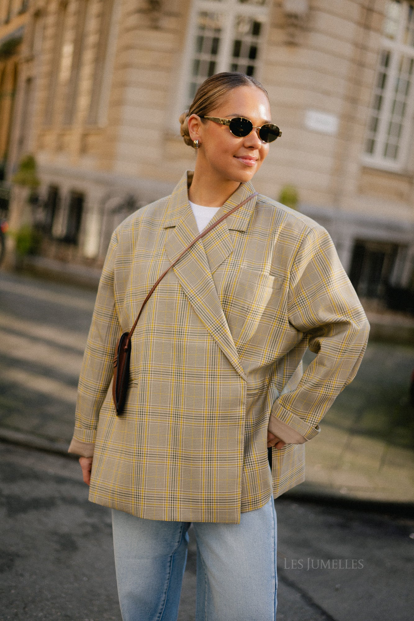 Chloe oversized signature check blazer taupe/yellow - Image 3