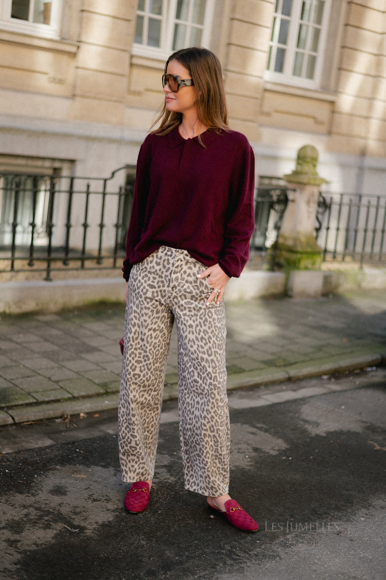 Elisabeth long-sleeve polo shirt burgundy - Image 3