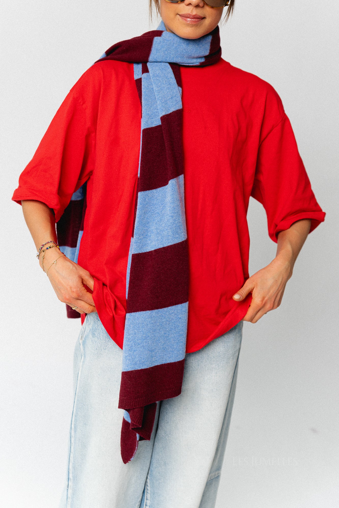 Ella striped scarf burgundy/light blue - Image 2