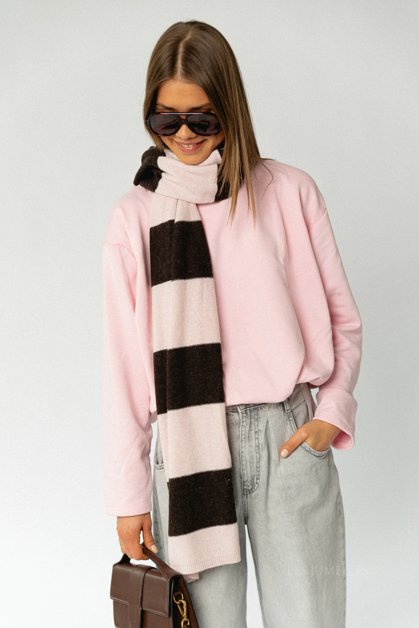 Ella striped scarf pale pink/brown