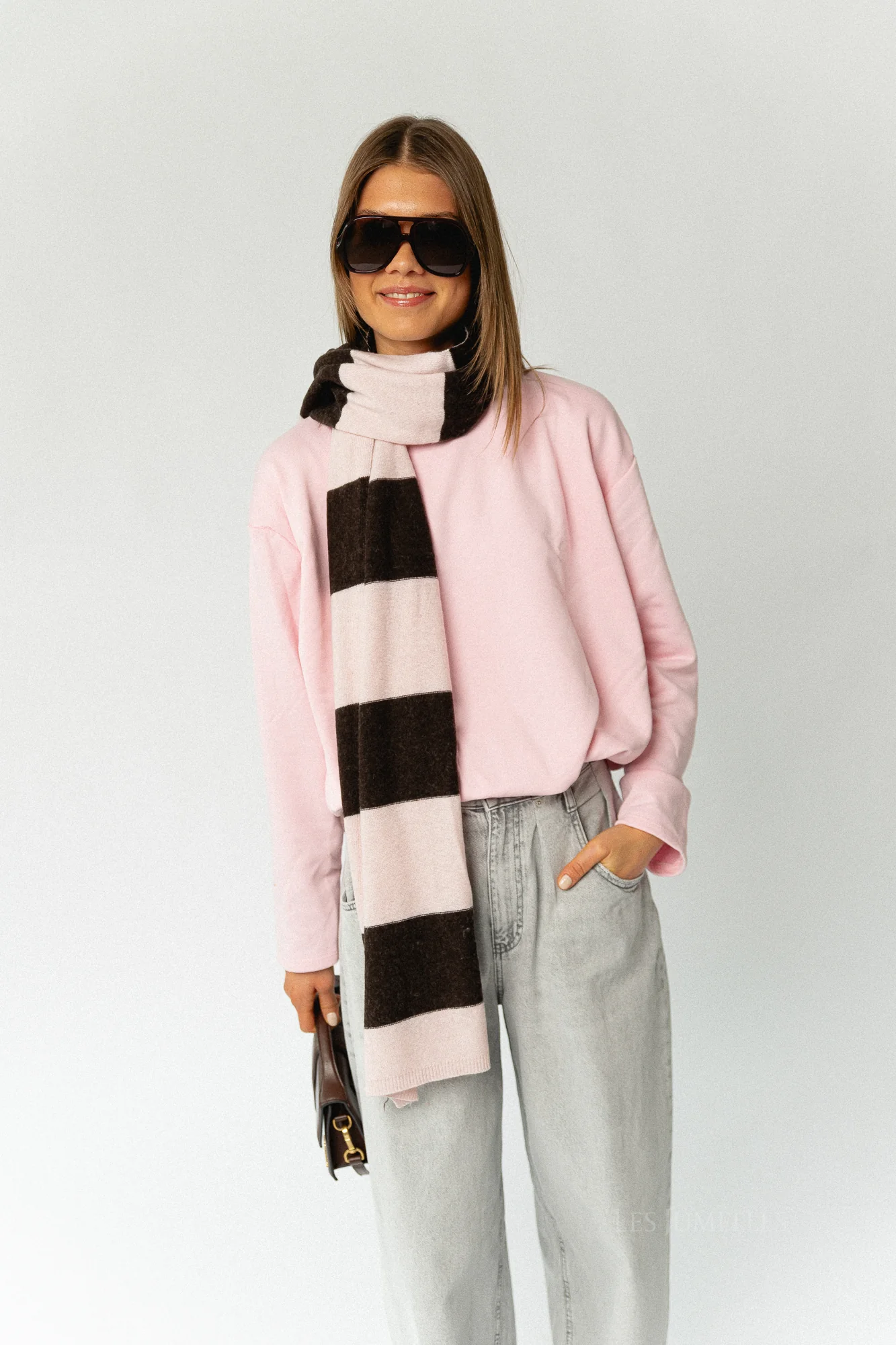 Ella striped scarf pale pink/brown - Image 3