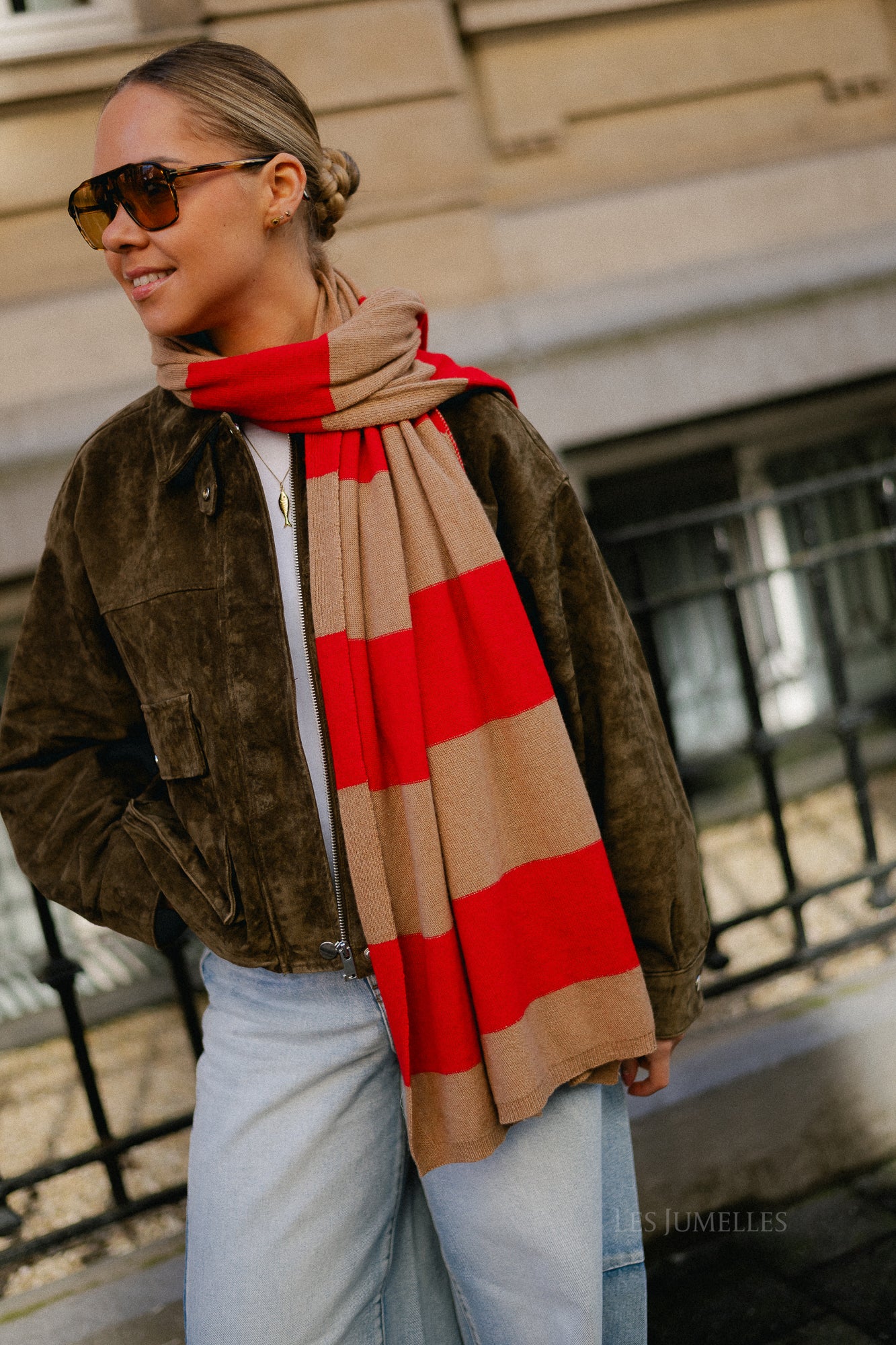 Ella striped scarf red/camel - Image 3