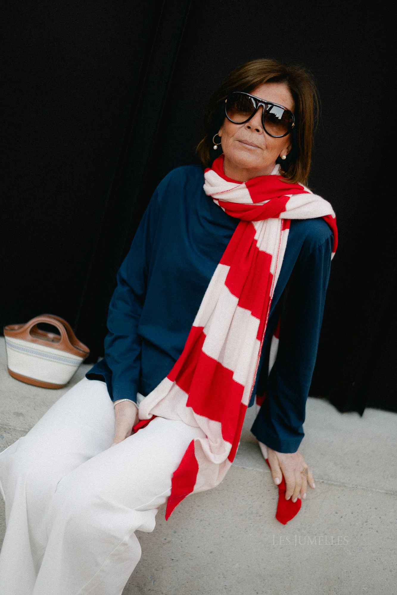 Ella striped scarf red/soft nude - Image 4