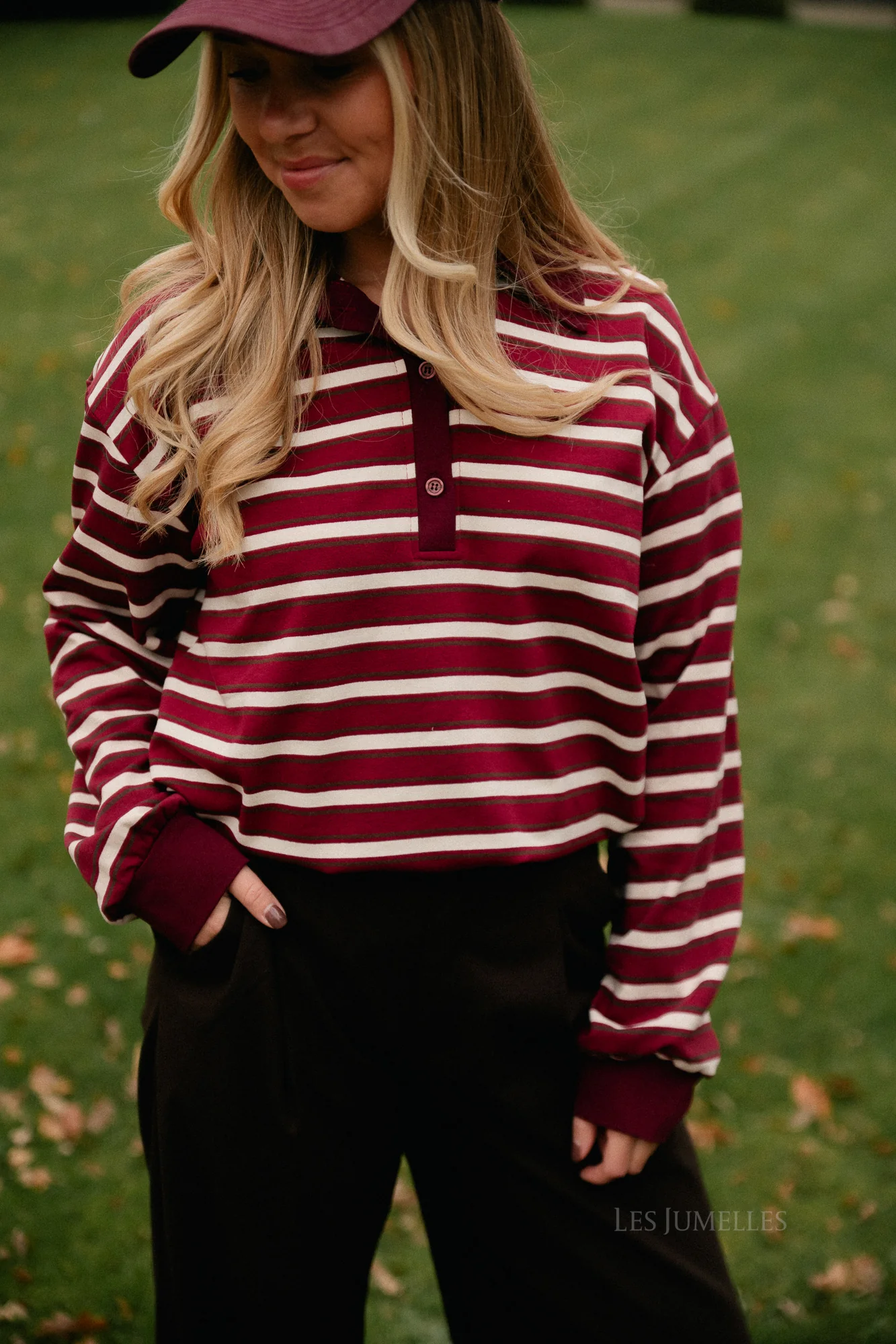 Emmy striped polo sweatshirt deep red/ecru - Image 2