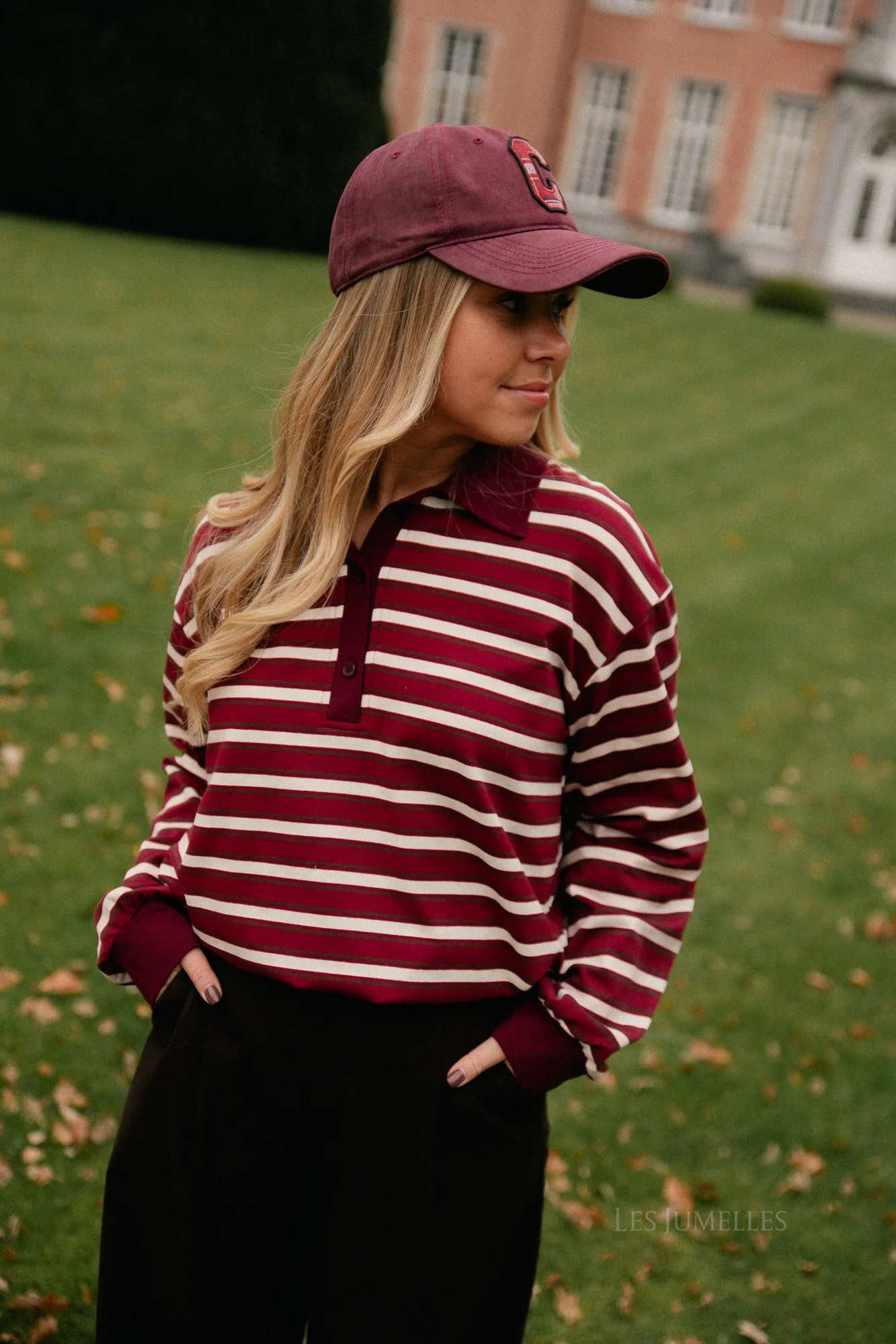 Emmy striped polo sweatshirt deep red/ecru - Image 4