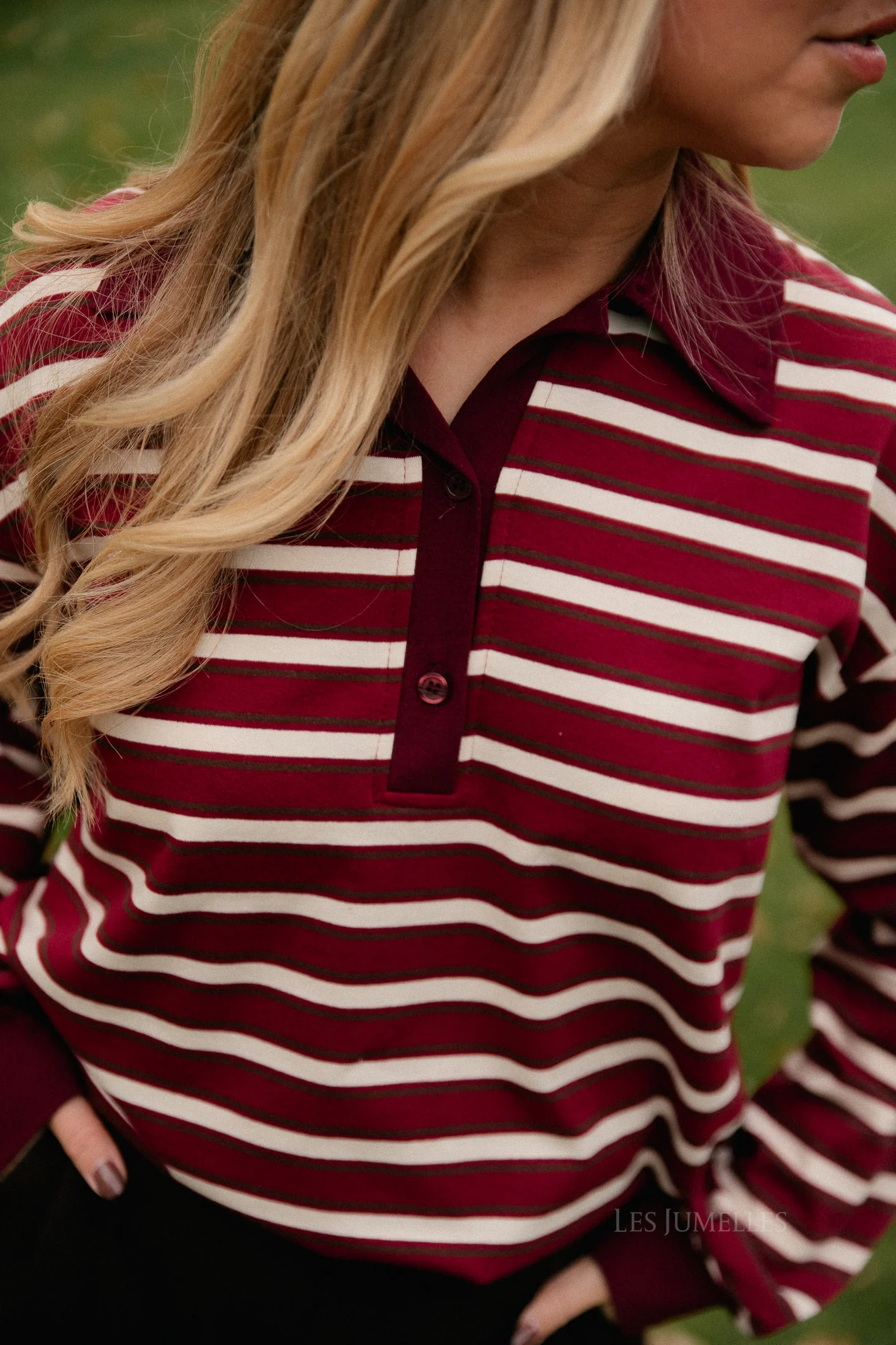 Emmy striped polo sweatshirt deep red/ecru - Image 5