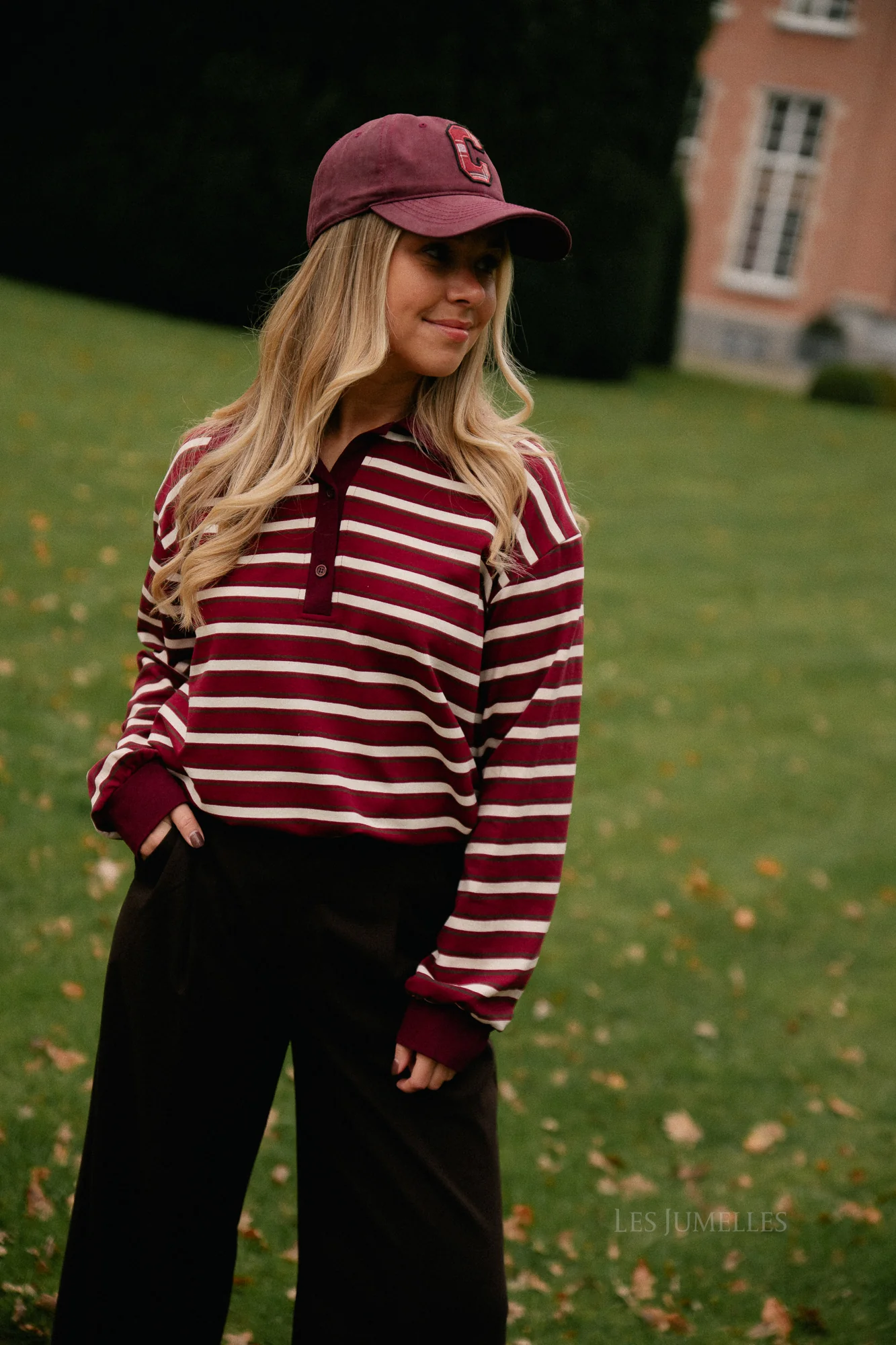 Emmy striped polo sweatshirt deep red/ecru - Image 8