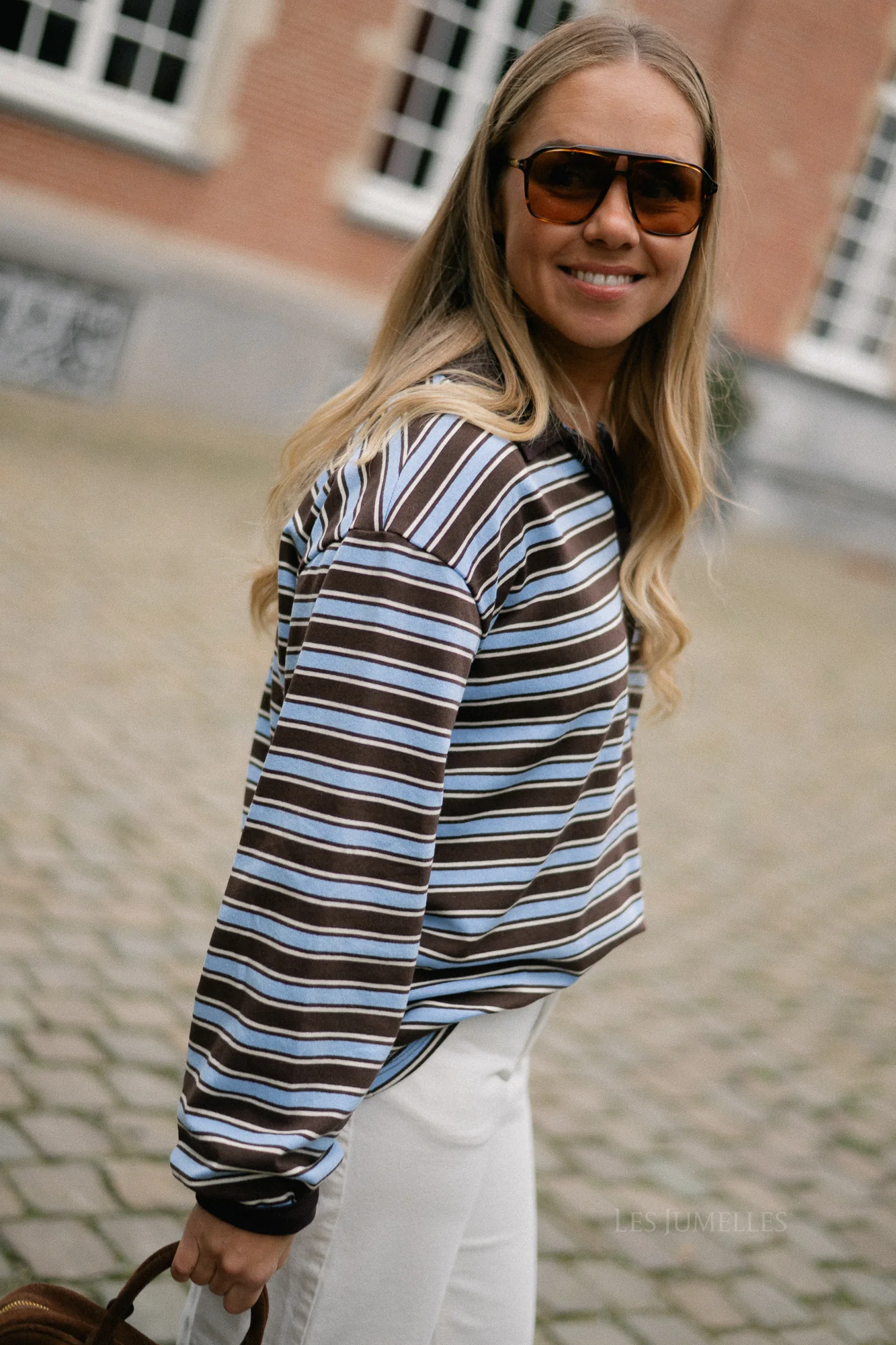 Emmy striped polo sweatshirt hot chocolate/light blue - Image 2