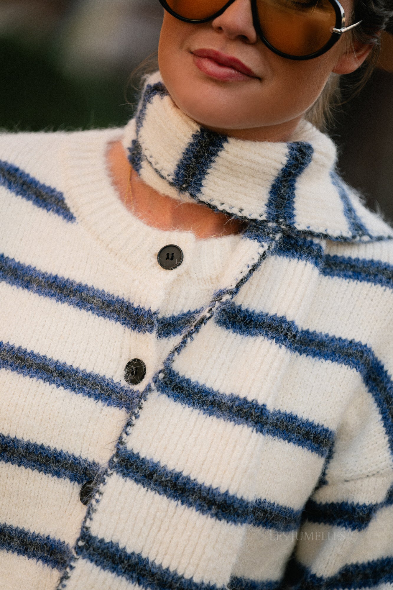 Faye striped cardigan snow white/true navy - Image 2
