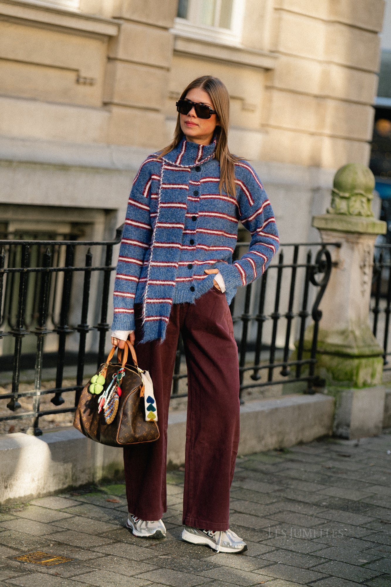 Faye striped cardigan true navy/winery - Image 2
