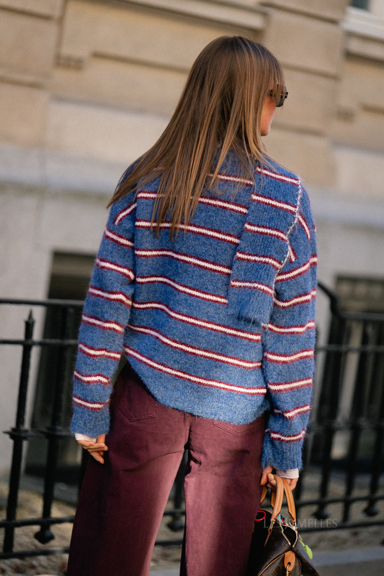 Faye striped cardigan true navy/winery - Image 3