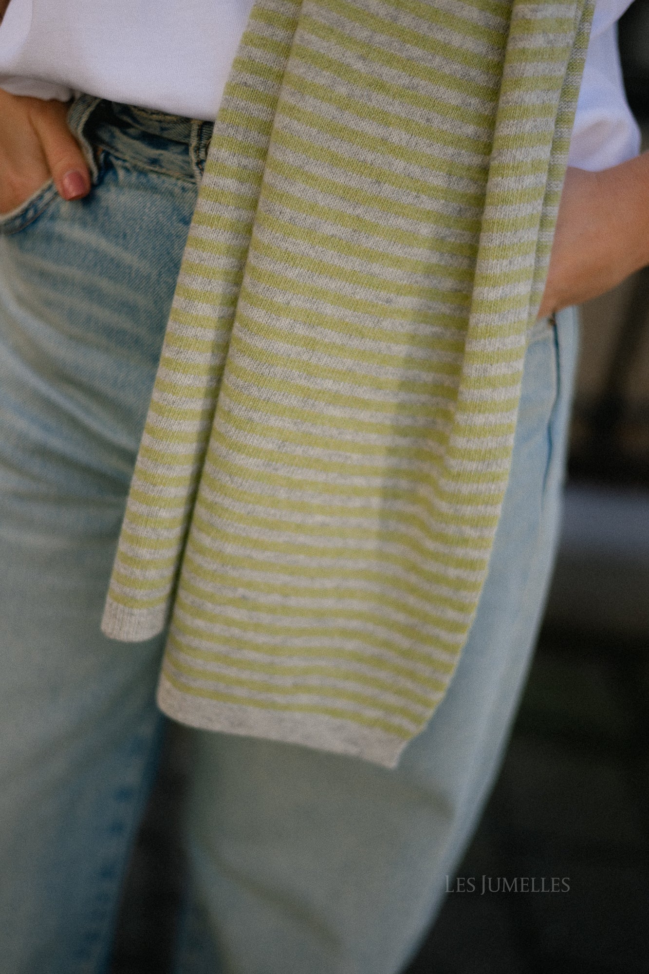 Florence striped scarf - grey/lime green - Image 2