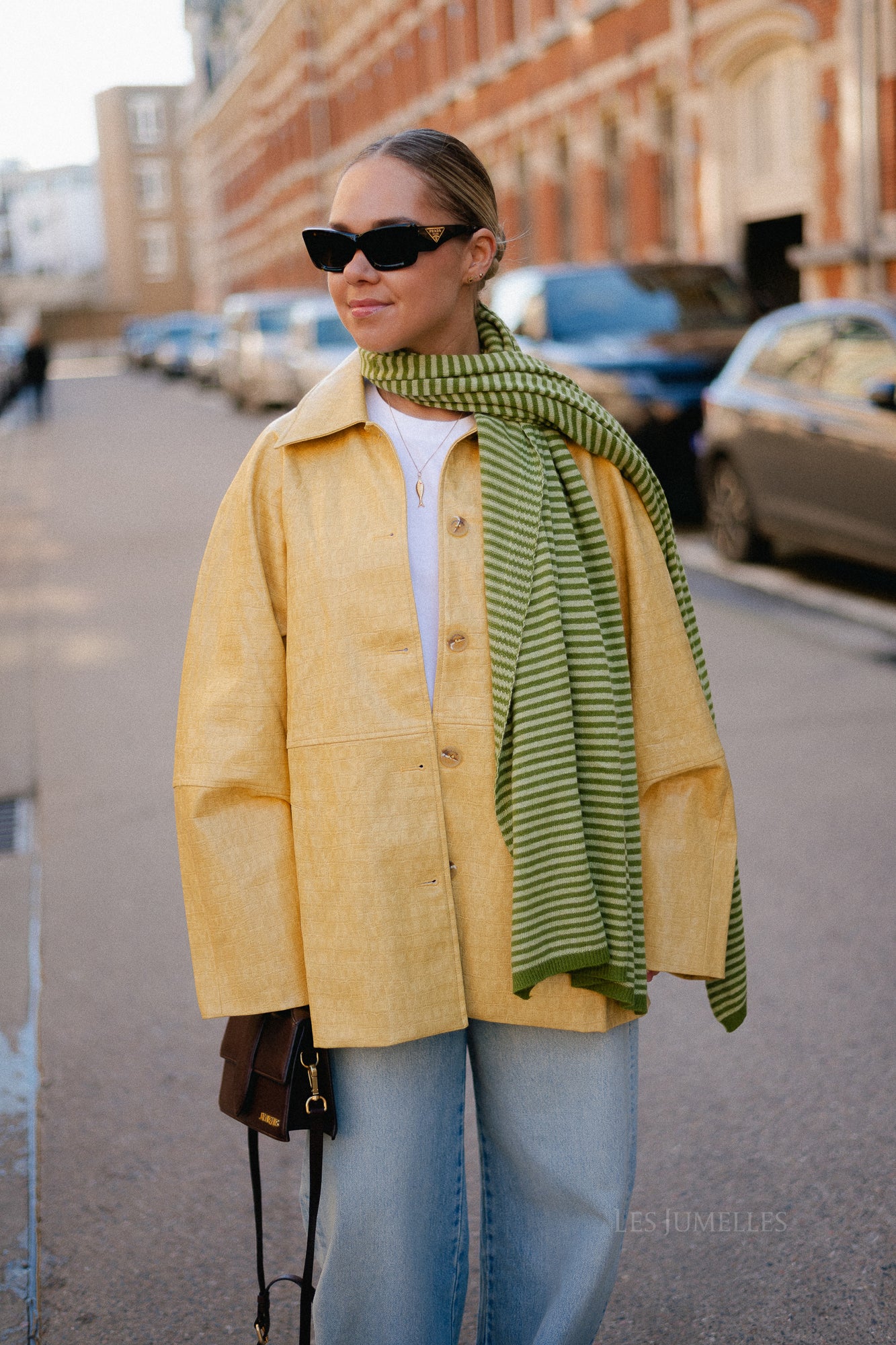 Florence striped scarf - olive green/light green - Image 3
