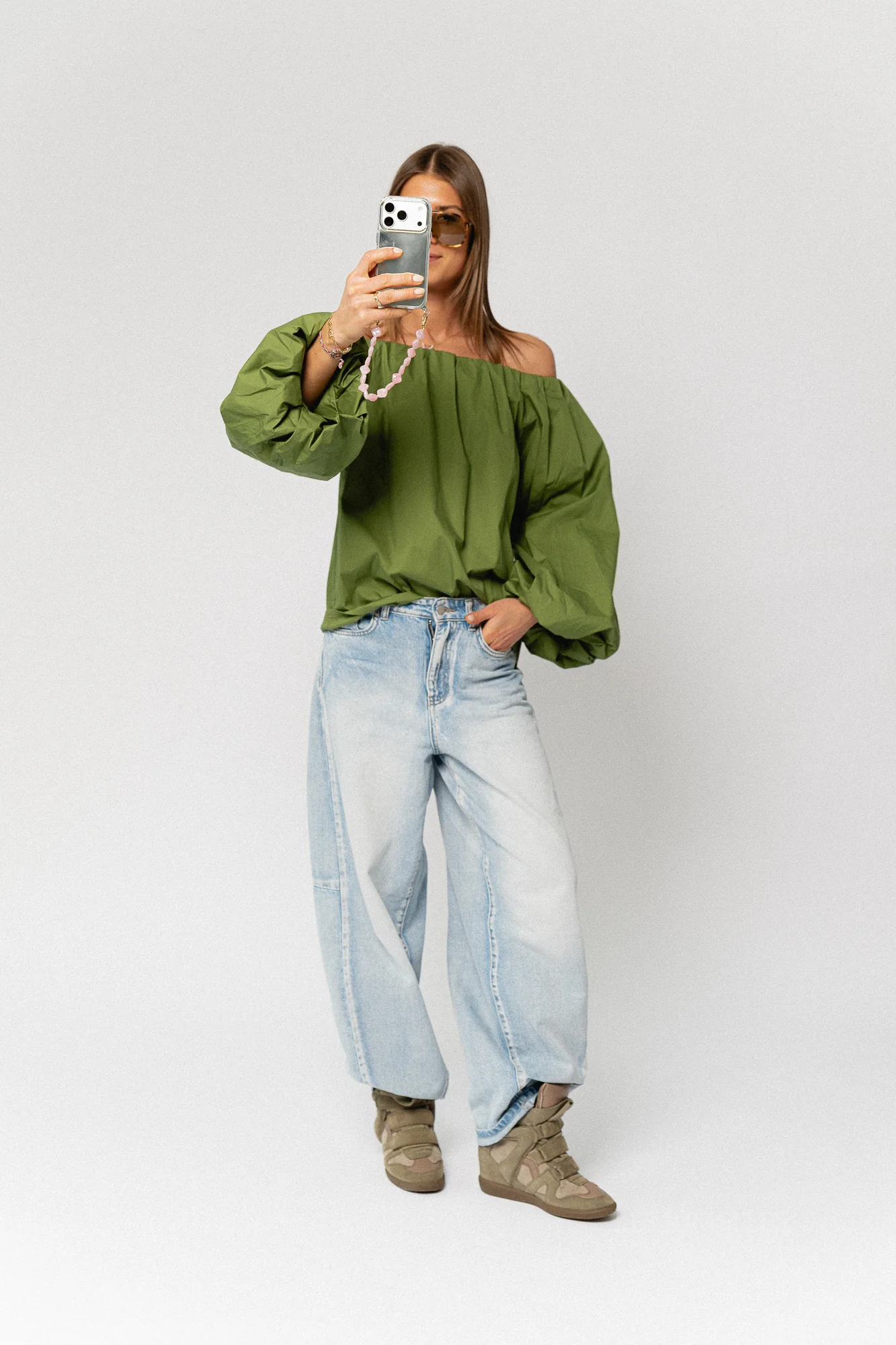 Fran off shoulder blouse kale green - Image 3