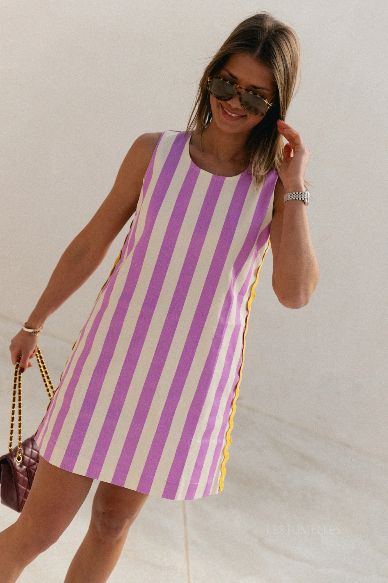 Gemma striped dress ecru/lilac - Image 2