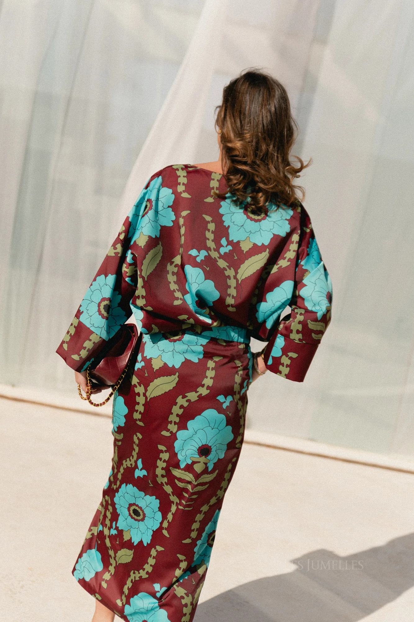 Gill printed sateen blouse - burgundy/turquoise - Image 8