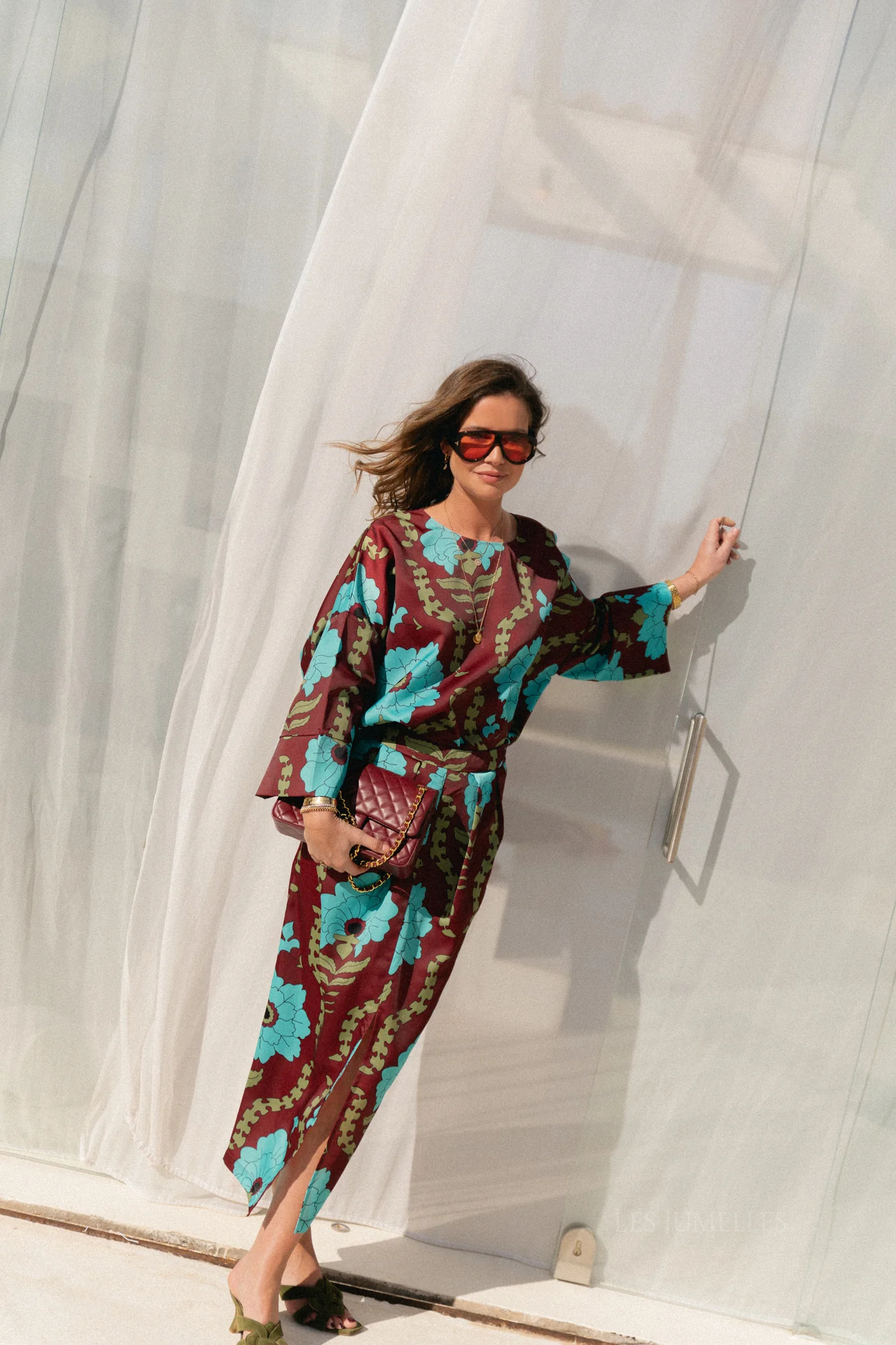 Gill printed sateen blouse - burgundy/turquoise - Image 9
