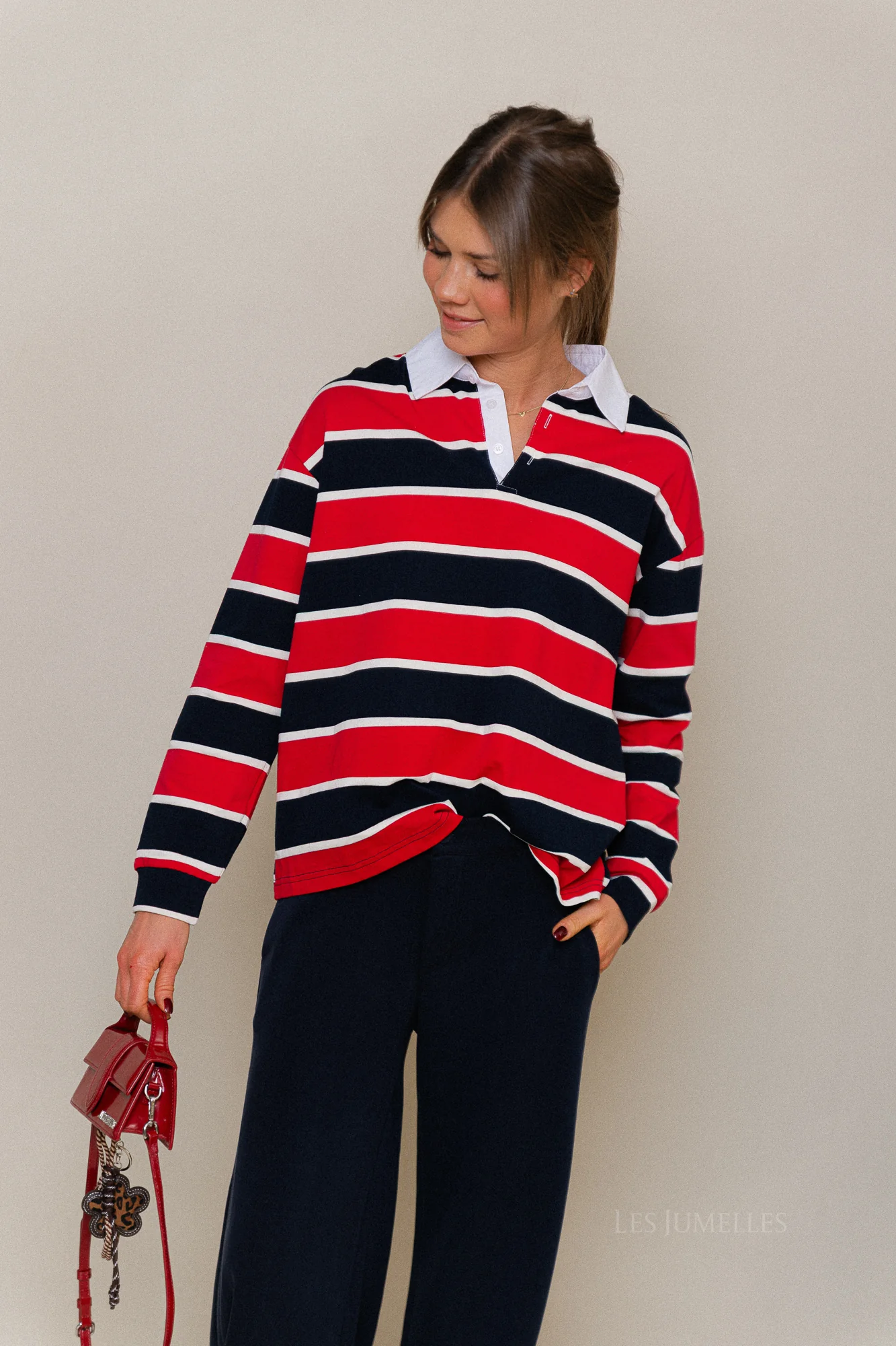 Ines striped polo sweatshirt navy/red