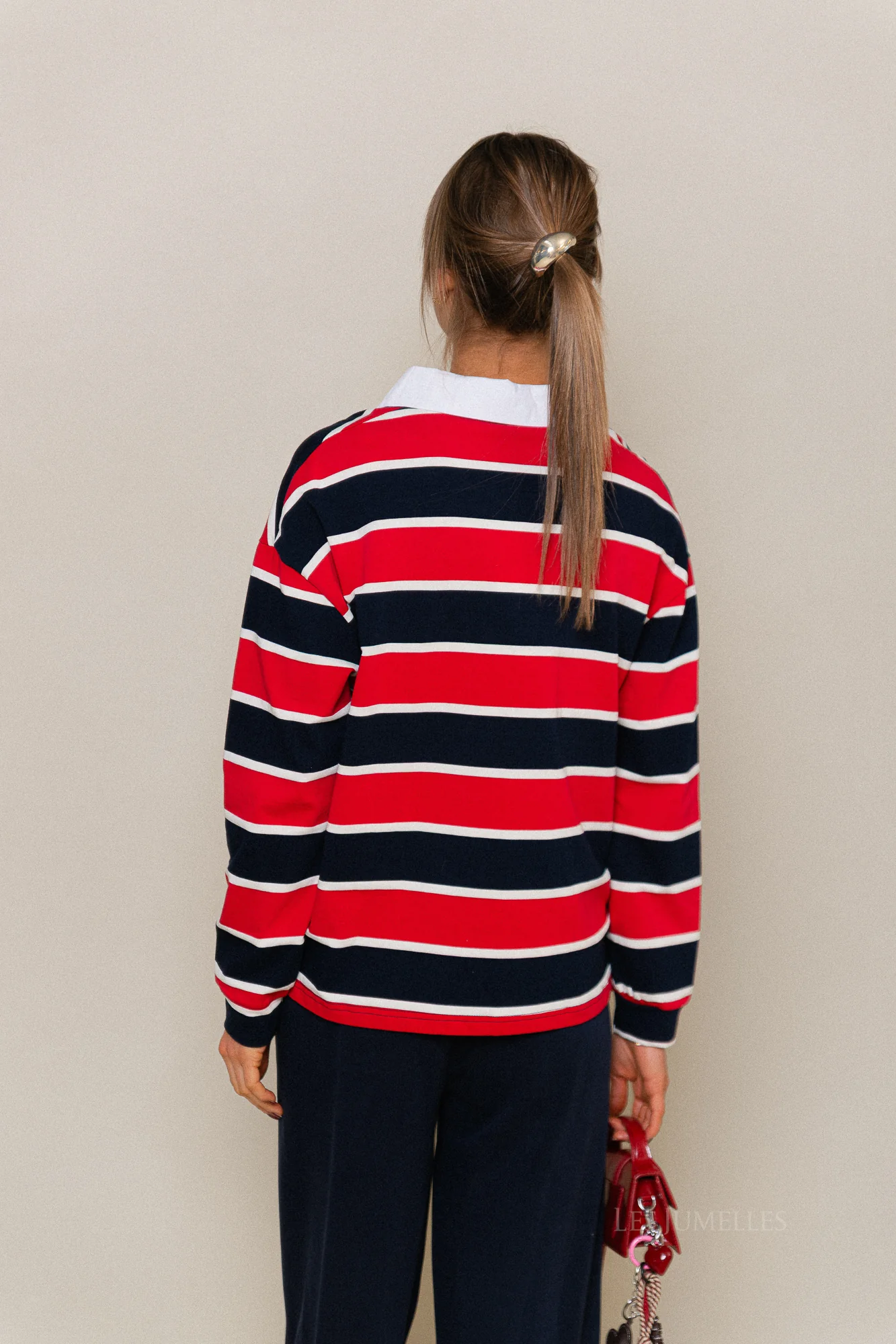 Ines striped polo sweatshirt navy/red - Image 3