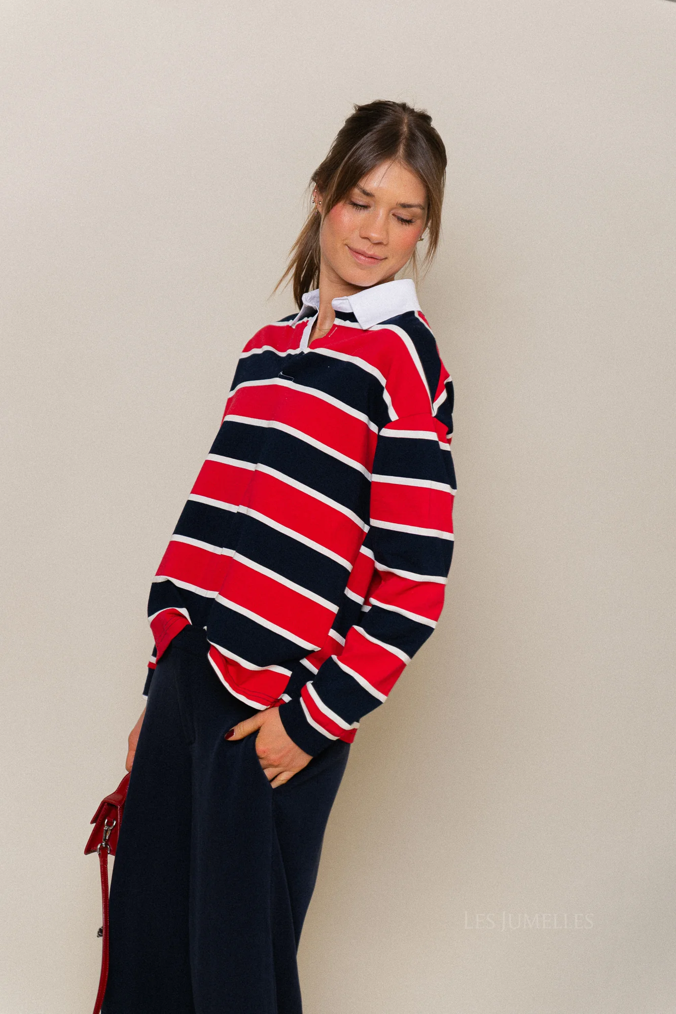 Ines striped polo sweatshirt navy/red - Image 4