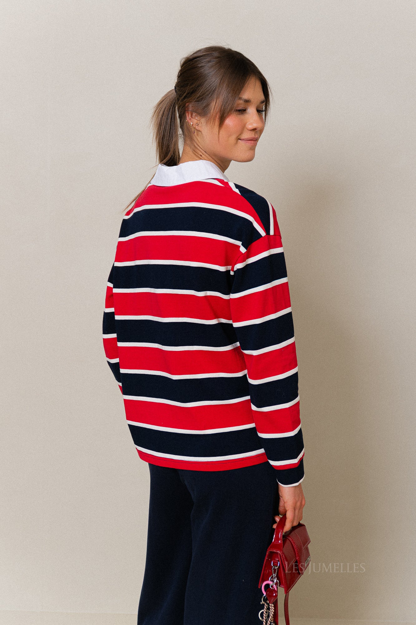 Ines striped polo sweatshirt navy/red - Image 6