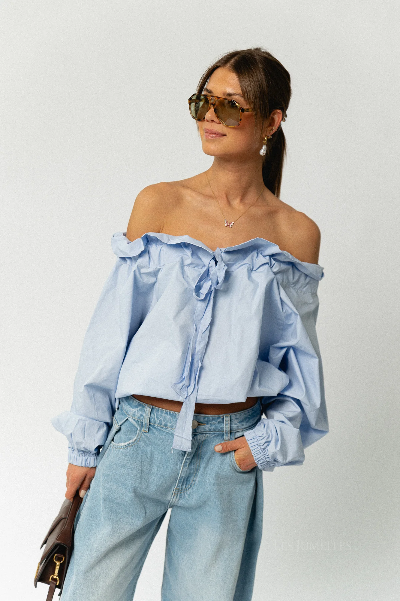 Isaline off-shoulder blouse light blue - Image 5