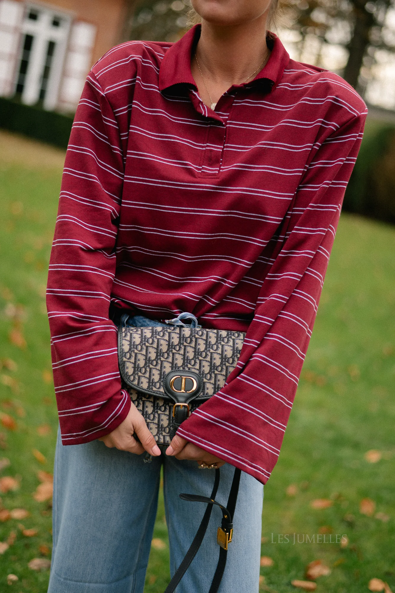 Kaylee striped polo sweatshirt deep red/light blue - Image 2