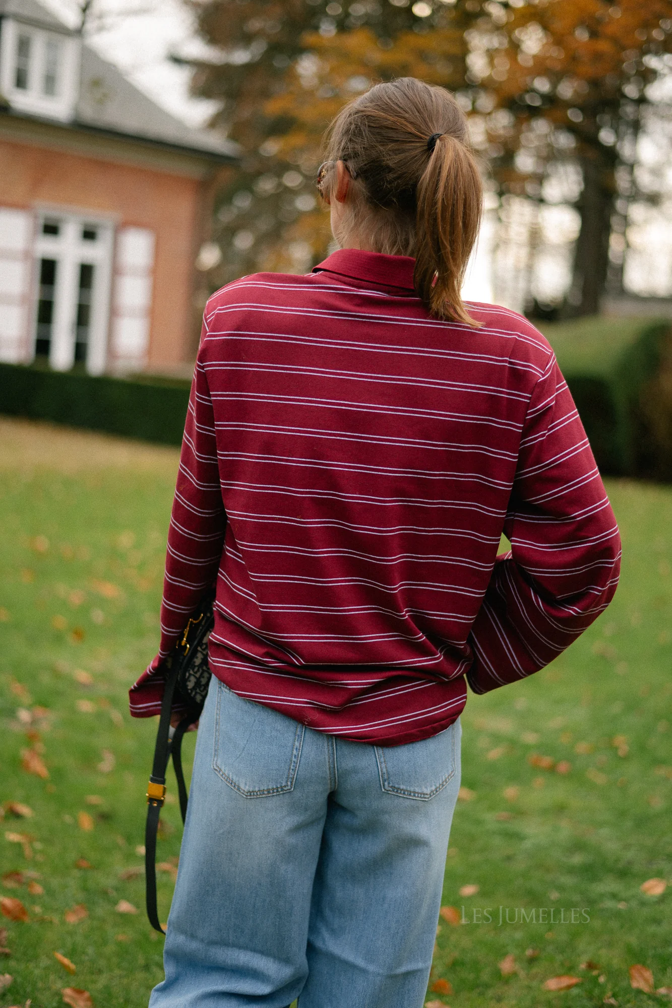 Kaylee striped polo sweatshirt deep red/light blue - Image 3