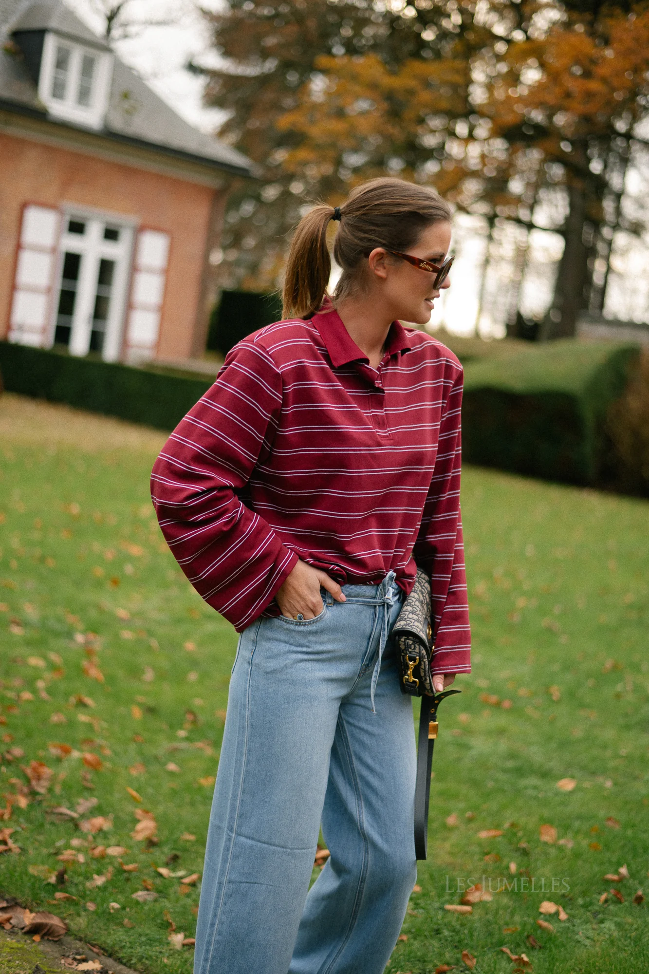 Kaylee striped polo sweatshirt deep red/light blue - Image 4