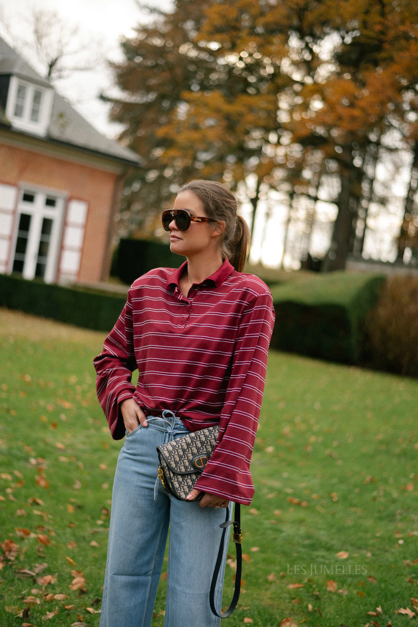 Kaylee striped polo sweatshirt deep red/light blue - Image 6