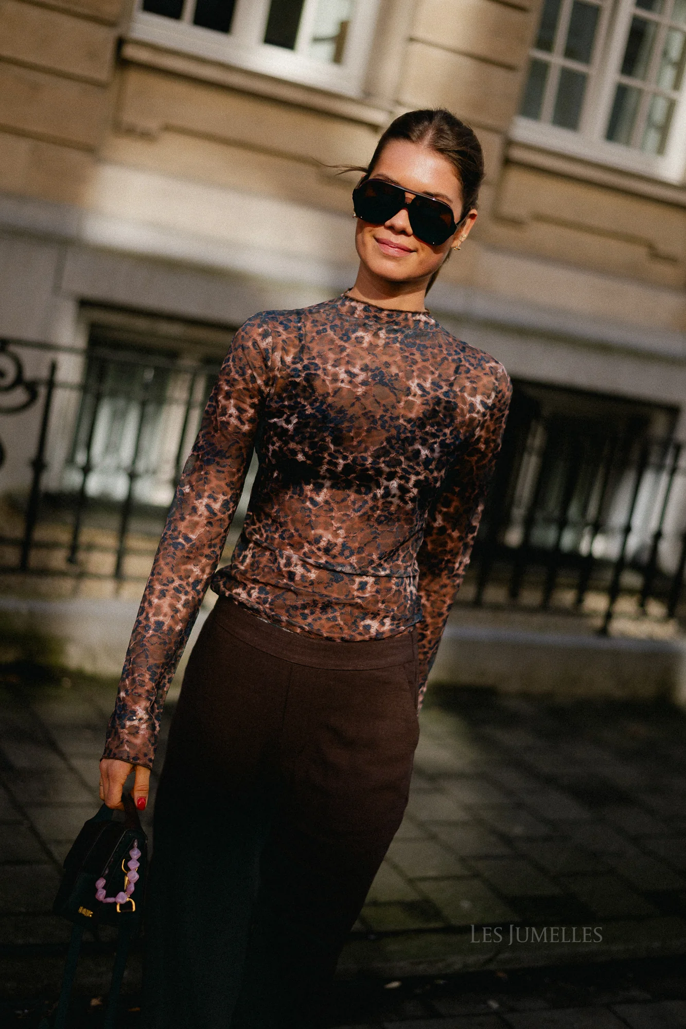 Leopard print LS mesh top