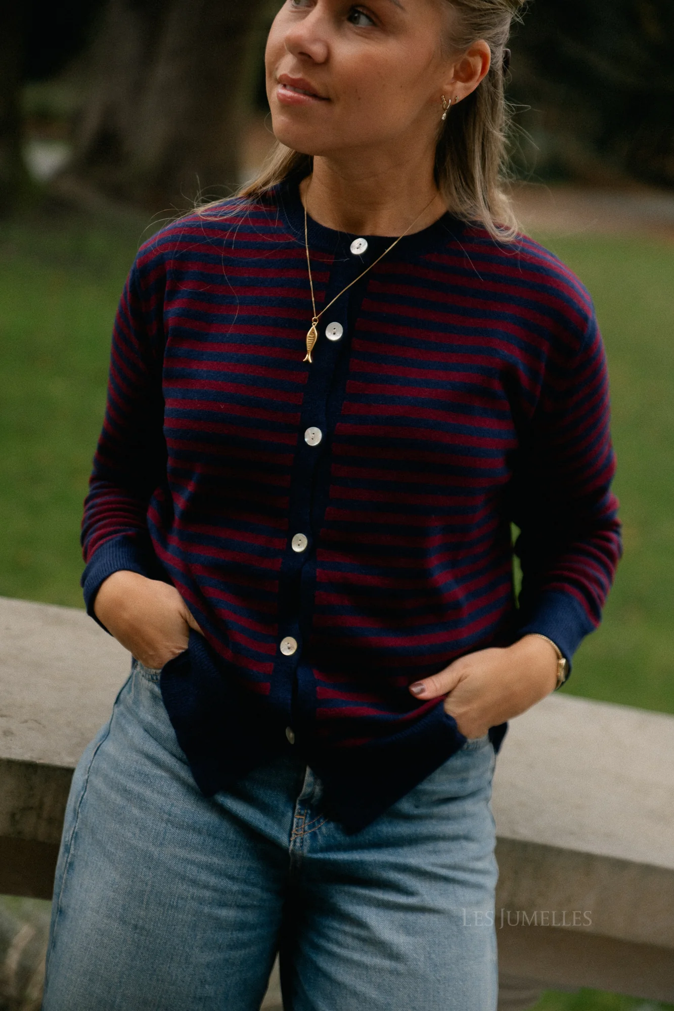 Lisa striped cardigan navy/burgundy
