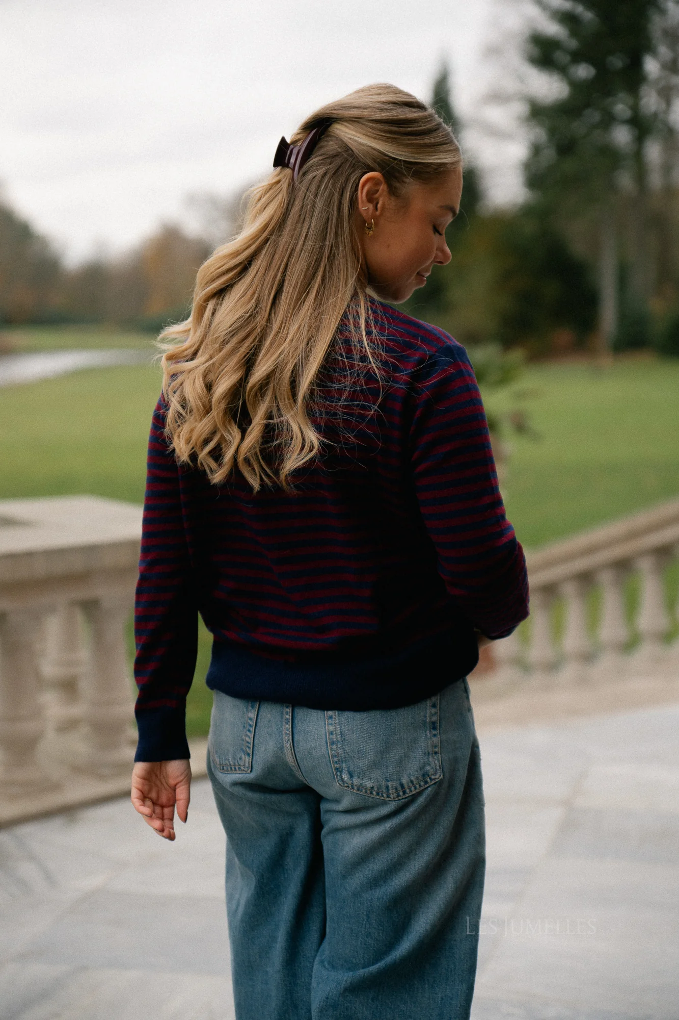 Lisa striped cardigan navy/burgundy - Image 2