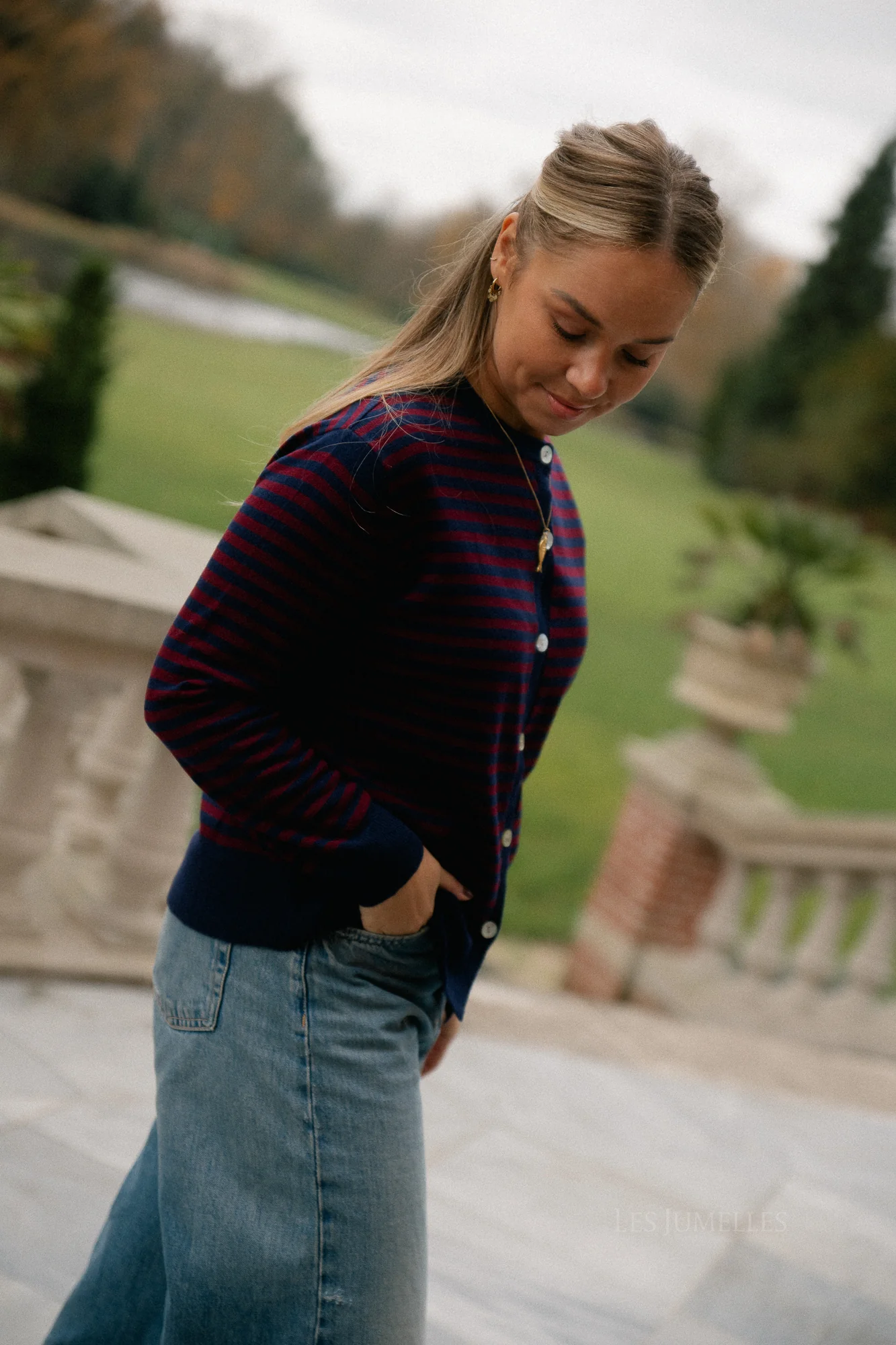 Lisa striped cardigan navy/burgundy - Image 5